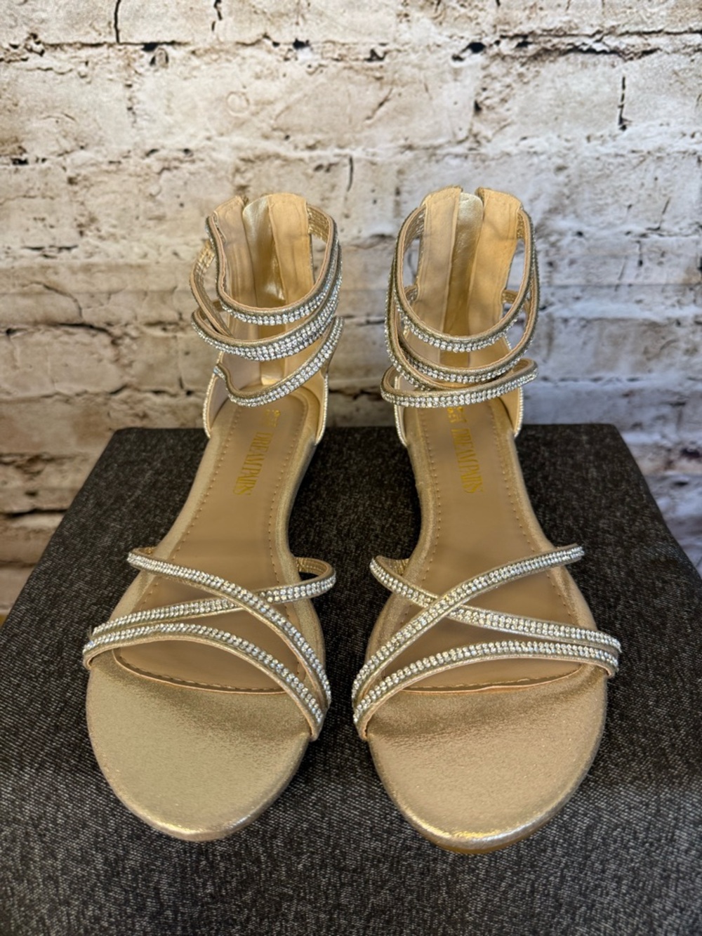 Dreampairs Strappy Rhinestone Sandals - Gold - Picture 2 of 5